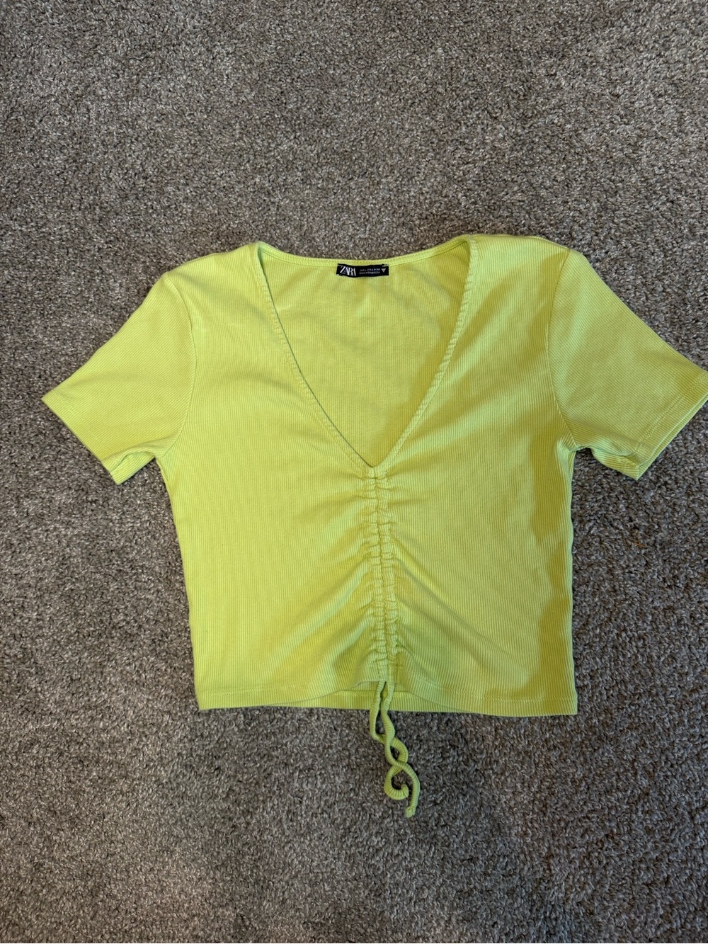 Zara Neon Lime Ruched V-Neck Crop Top
